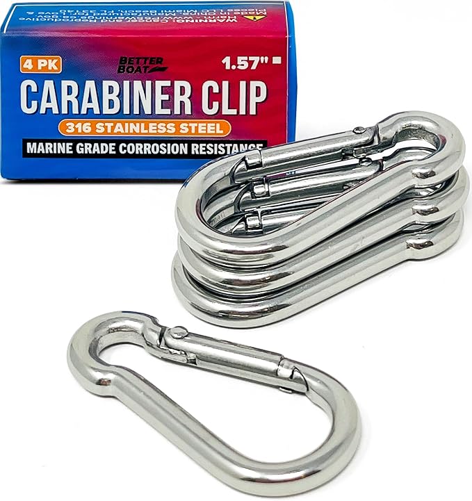 Stainless Steel Carabiner Clip, 4 Pack, 316 Marine Grade, Heavy Duty Spring by BetterBoat