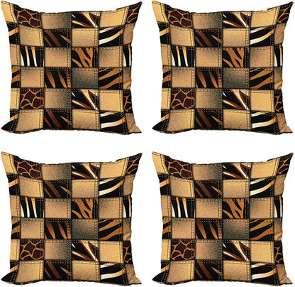 Ambesonne Safari Decorative Throw Pillow Case Pack of 4, Jeans Denim Patchwork by Ambesonne