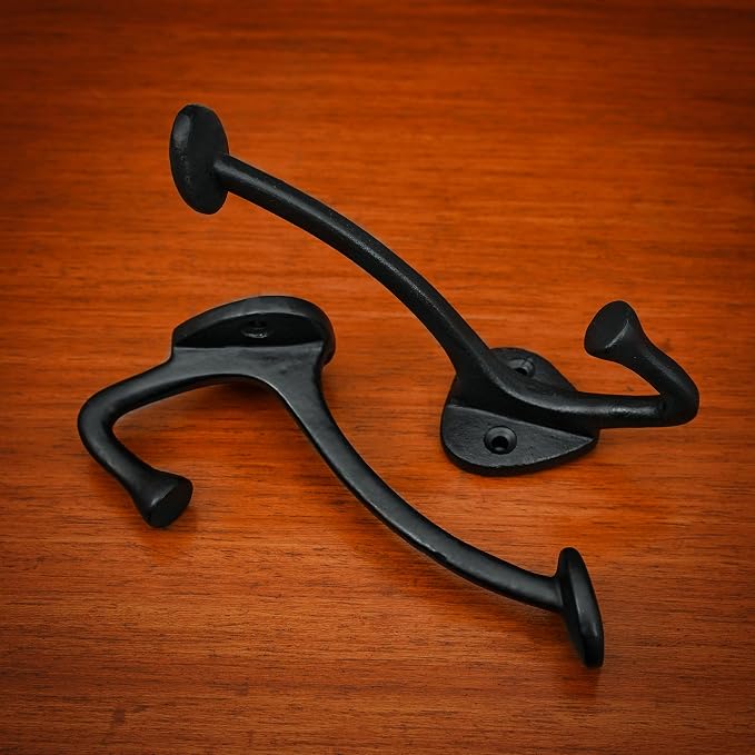 "Mystic Colonial Medieval Cast Iron Wall Hooks � Set of 2 Heavy Duty Dual Hooks - Image 7