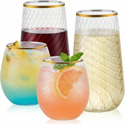 48 Pack Plastic Wine Glasses – 24 x 9oz Stemless Champagne Flutes & 24 x 12oz by BELLAFORTE