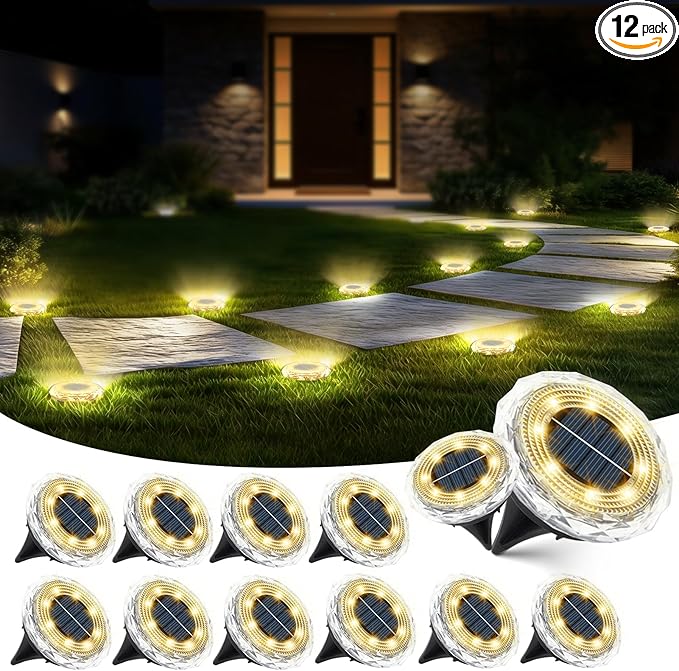 echosari Solar Ground Lights 12 Pack, Upgraded Solar Garden Lights Auto ON/Off by echosari