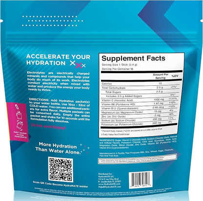 HydroMATE Electrolyte Powder Fruit Punch Hydration Packets Low Sugar 16 Count - Image 4