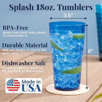 US Acrylic Splash 18 ounce Plastic Stackable Water Tumblers in 4 Coastal Colors - Image 2