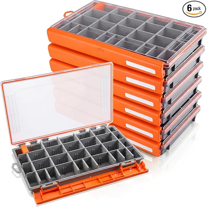 Junkin 6 Pack 3700 Fishing Tackle Boxes Waterproof, Large Orange Lure Organizer by Junkin