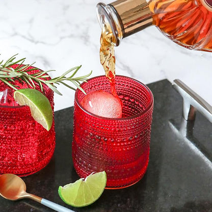 Kate Aspen Retro Arch Floral Red Drinking Glasses Set of 6, 10 oz Vintage - Image 4