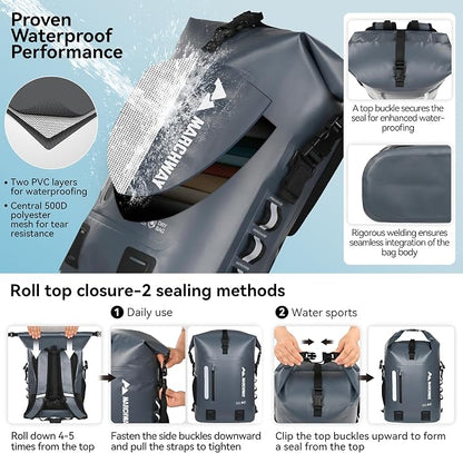 MARCHWAY Roll Top Waterproof Backpack, Floating Dry Bag 20L/30L/45L - Image 4