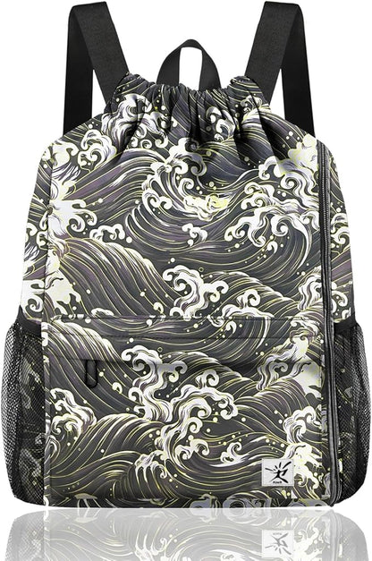 Drawstring Backpack with Mesh Pockets String Gym Bag Sackpack Sandproof Water by Risefit
