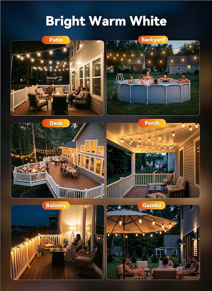 Minetom 31FT Outdoor String LED Patio Lights Waterproof, 9 Shatterproof S14 - Image 6