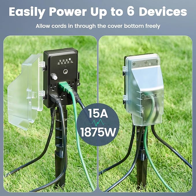 SURAIELEC Outdoor Power Stake, Dusk to Dawn Light Timer, 15FT Extension Cord - Image 4