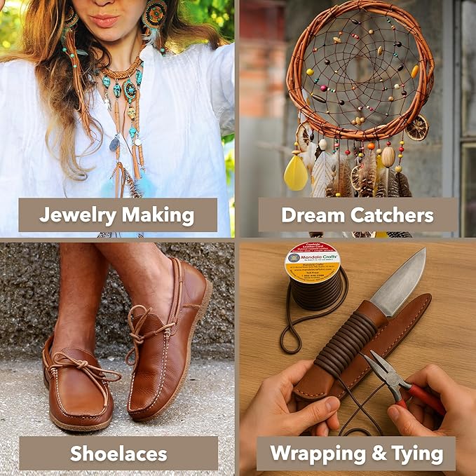 Mandala Crafts Round Genuine Tan Leather Cord - Image 5