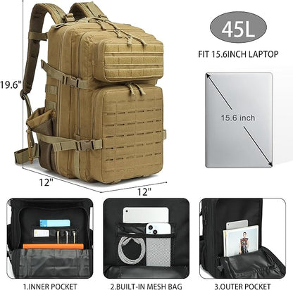 Military Tactical Backpack 45L/25L 3 Day Assault Pack Molle Daypack Hiking - Image 2