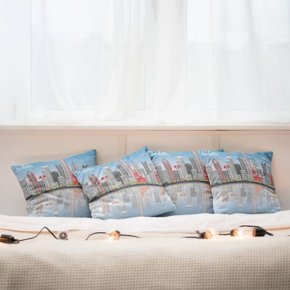 Ambesonne North Carolina Throw Pillow Cushion Case Pack of 4, Charlotte Skyline - Image 6
