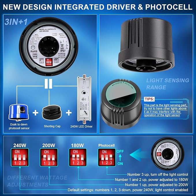 LED Parking Lot Light 240W/200W/180W, 36000LM Parking Lot Lights Outdoor 5 in 1 - Image 2