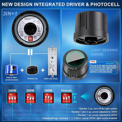 LED Parking Lot Light 240W/200W/180W, 36000LM Parking Lot Lights Outdoor 5 in 1 - Image 2