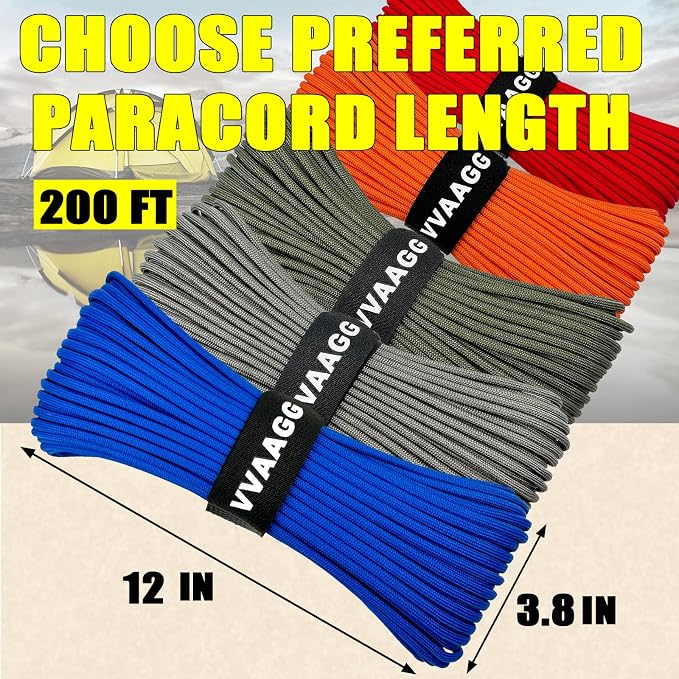 VVAAGG 1000 Paracord Rope 200FT, 4mm Utility Parachute Cord 12 Strand Nylon Rope - Image 4