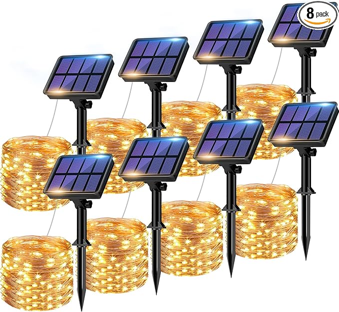 8 Pack Solar String Lights Outdoor, 640LED 264FT Waterproof 8 Modes Copper Wire by btfarmdecorativelighting
