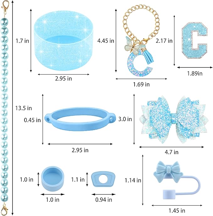 9PCS Blue for Stanley Cup Accessories Set Bling Initials Bow Charms for Stanley - Image 3