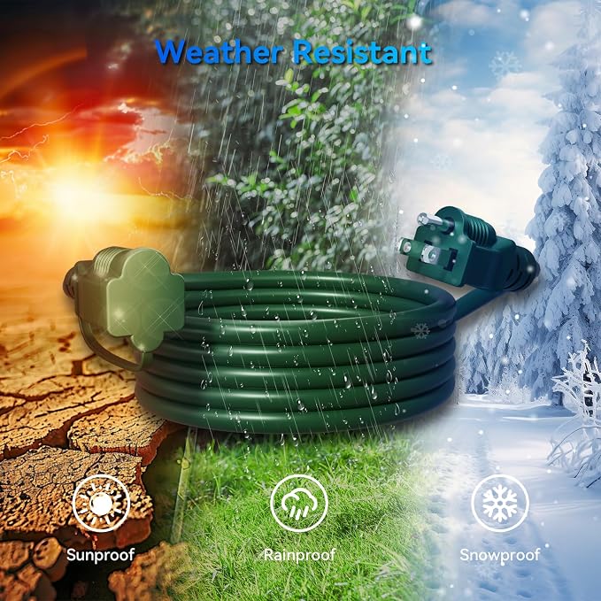 K KASONIC - 40FT Outdoor Extension Cord 1 to 3 Splitter, 3 Prong Outlets Plugs - Image 5