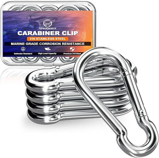 sprookber 316 Stainless Steel Carabiner Clip, Marine Grade Heavy Duty Spring by Sprookber