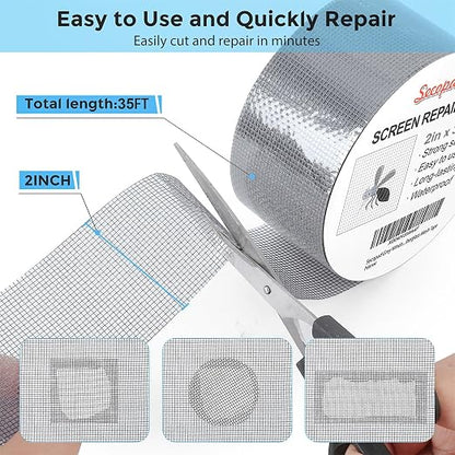 Secopad Grey Window Screen Repair Tape, 2IN X 35FT Screen Repair Kit - Image 3