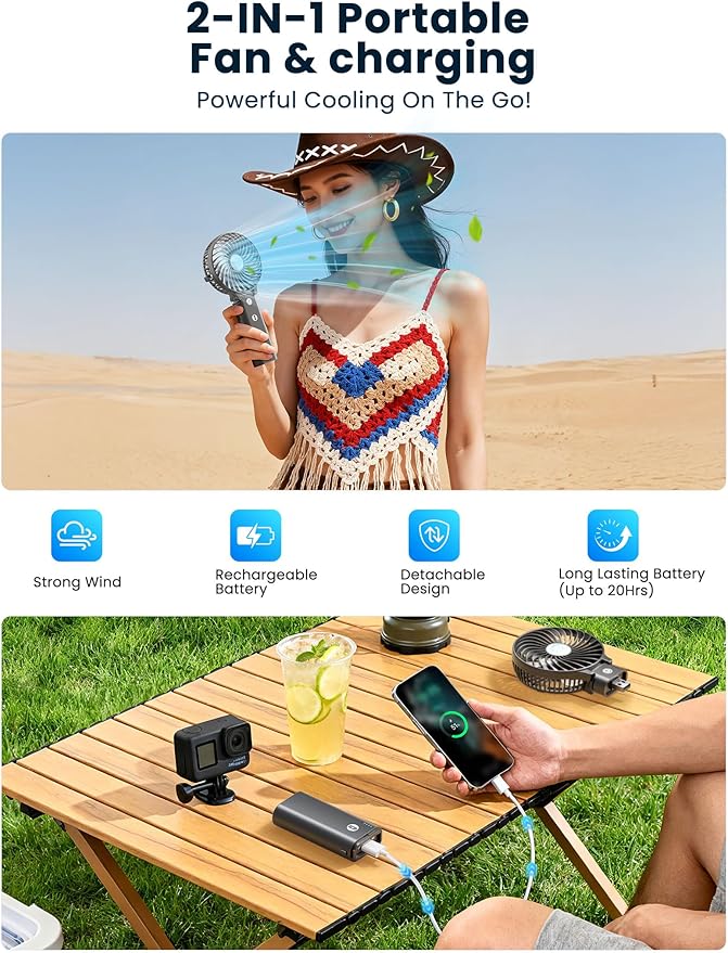 HandFan 5200mAh Portable Handheld Fan, Personal Hand Held Fan USB Rechargeable - Image 3