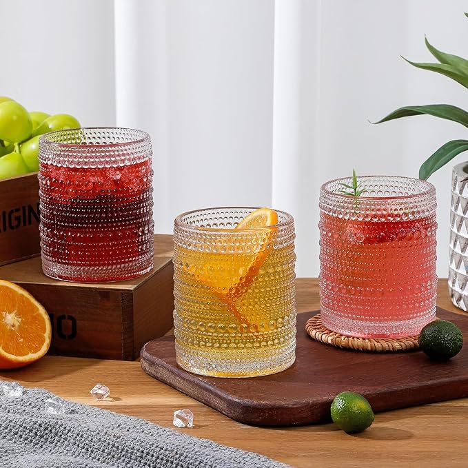 HomeVogue Hobnail Drinking Glasses Set of 6, 12 oz Vintage Glassware Set - Image 6