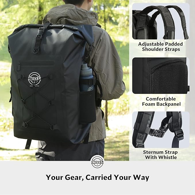 STOVER 5/10/25/30/40/55L Waterproof Dry Bag- Roll-Top Backpack w/Phone Case- - Image 3