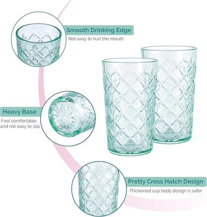 CREATIVELAND Drinking Highball Glasses Set of 4, Vintage Cross Hatch Glass Cups - Image 3