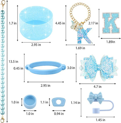 9PCS Blue for Stanley Cup Accessories Set Bling Initials Bow Charms for Stanley - Image 3