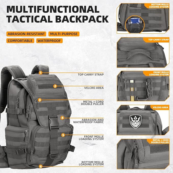 50L Military Tactical Backpack 3 Day Assault Pack Molle Daypack Hiking Backpack - Image 3