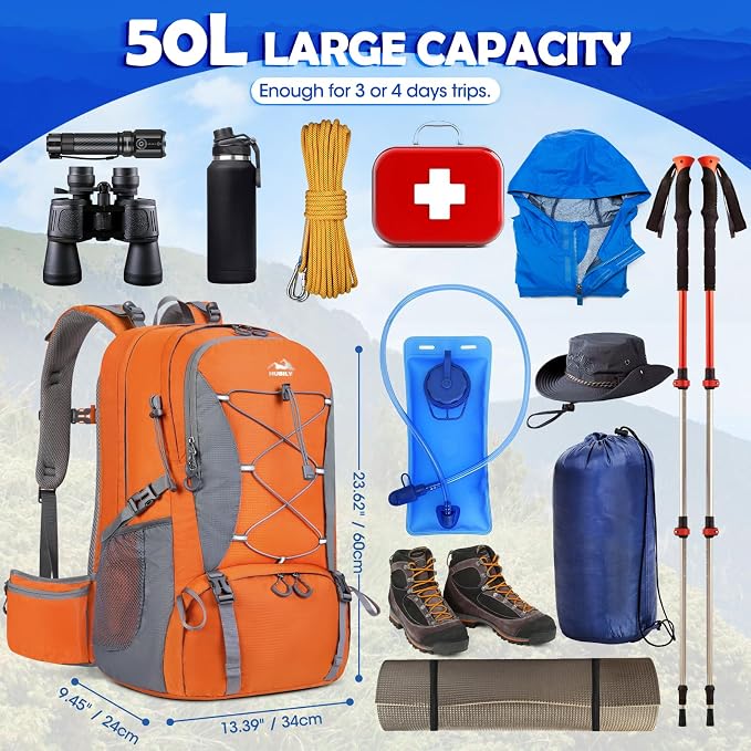 NUBILY 50L Hiking Backpack Waterproof Camping Backpack - Image 2
