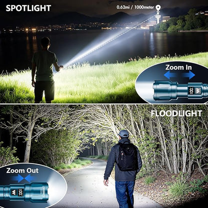 WdtPro LED Rechargeable Flashlight 2 Pack, Super Bright Zoomable 6000 Lumens - Image 2