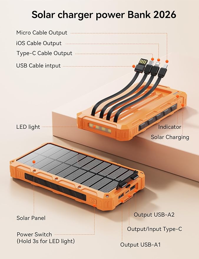 Solar-Charger-Power-Bank - 20000mah Solar Powered Battery Charger Cell Phone - Image 9
