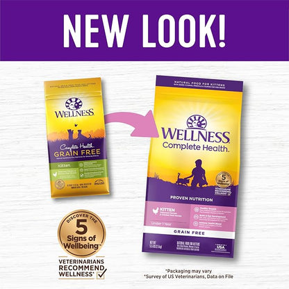 Wellness Complete Health Kitten Dry Cat Food, Grain Free Kibble, Chicken Recipe - Image 3