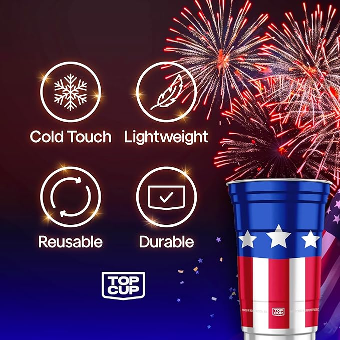 Top Cup America's 250th Birthday 20 oz Reusable Aluminum Party Cups 20 Count | - Image 3