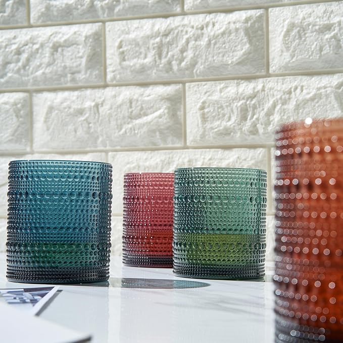 Khen Plastic Hobnail Drinking Glasses Set of 4 Neutral Tones Cups 14oz - Image 6