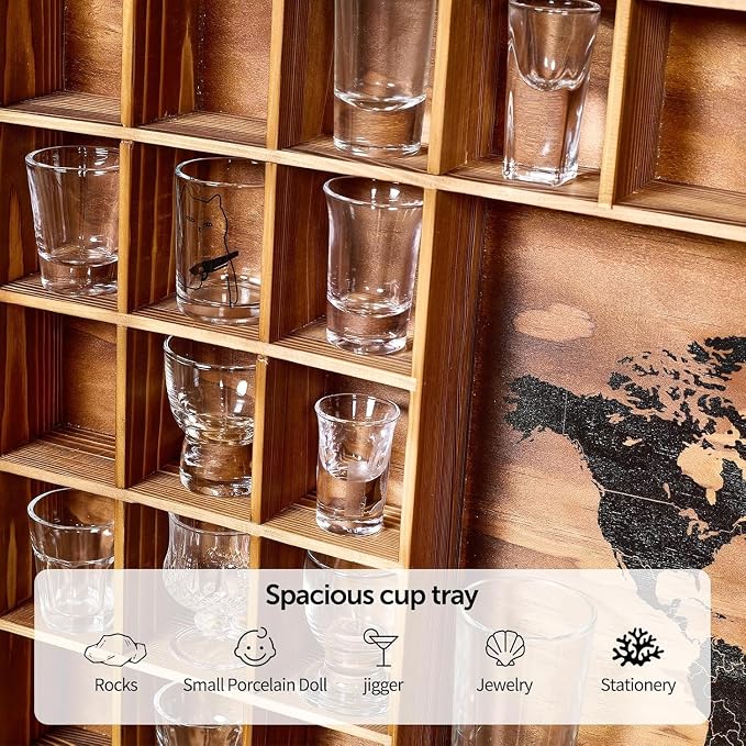 Large World Map Shot Glass Display Case 60 Slots - Image 2