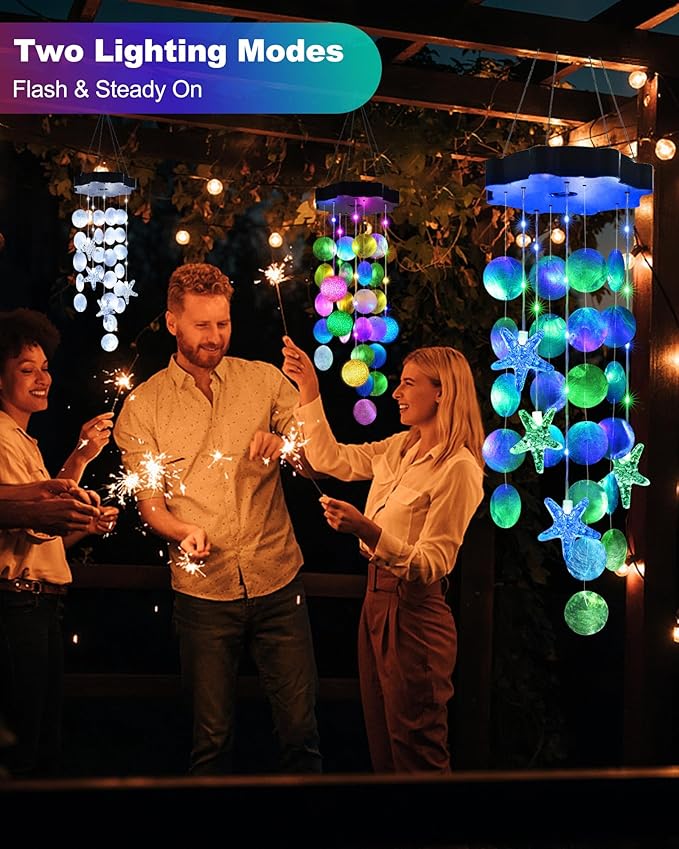 Toodour Solar Wind Chimes for Outside, Shells Light Gifts for Mom Grandma Women - Image 2
