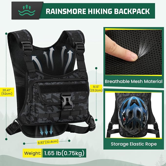 RAINSMORE Hydration Vest with 2L Water Bladder Lightweight Reflective Chest Pack - Image 4