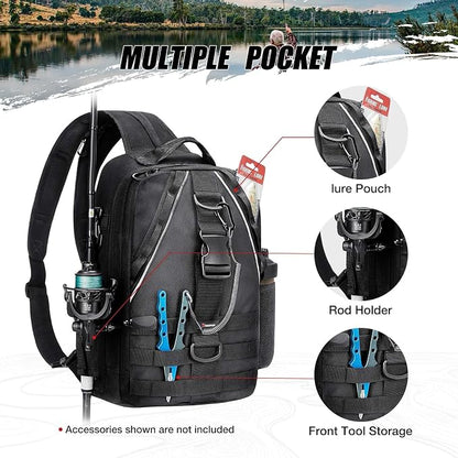 Piscifun Fishing Backpack with Rod Holder, Lightweight Sling Bag Storge Gear - Image 4