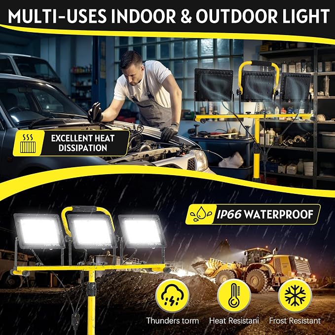 21000 LM LED Work Light with Stand, 3-Head Adjustable Portable Tripod Light - Image 3