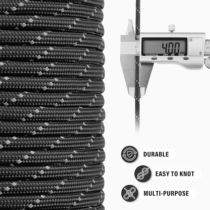 Reflective Paracord Rope 750 lb - 1000ft 5/32" Parachute Cord 4MM 12-Strand - Image 6