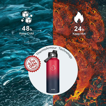 BUZIO 40oz Insulated Water Bottle, Triple Wall Vacuum Stainless Steel Water - Image 2