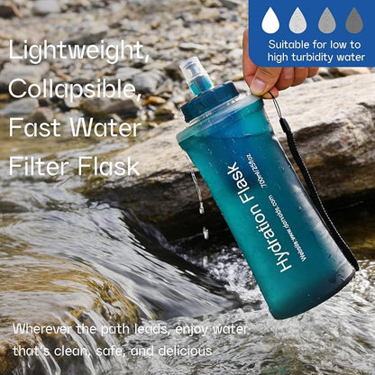 GUYI 500ml Collapsible Water Filter Bottle, Removes Impurities, BPA Free - Image 3