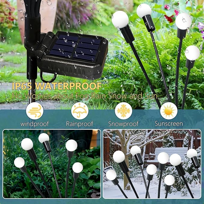 Solar Garden Lights Outdoor, 2 Pack 16 LED Solar Firefly Lights Waterproof - Image 3