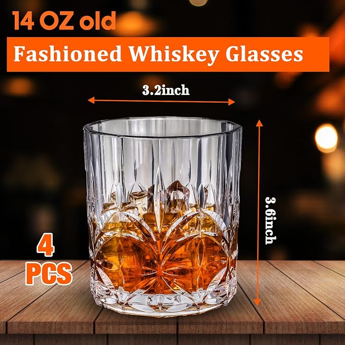 4 Sets Plastic Whiskey Glasses 14 oz Unbreakable Whiskey Drinking Glasses Old - Image 2