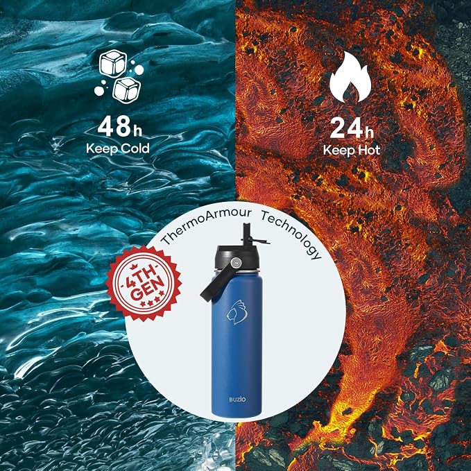 BUZIO 24 oz Insulated Water Bottle, Stainless Steel Wide Mouth Water Flask - Image 2