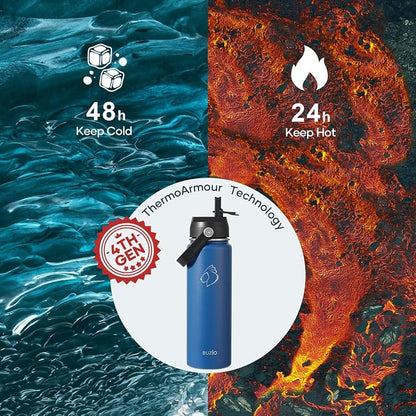 BUZIO 24 oz Insulated Water Bottle, Stainless Steel Wide Mouth Water Flask - Image 2