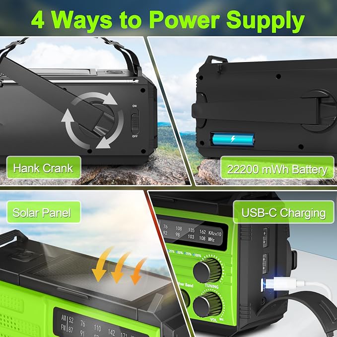 Emergency Radio with Solar & Hand Crank Radio 22200mWh NOAA Emergency Weather - Image 6