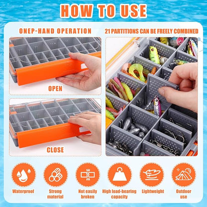 Junkin 6 Pack 3600 Fishing Tackle Boxes Waterproof, High-vis Orange Lure - Image 4